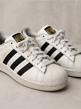 Adidas Superstar Leather Sneakers in White with Black Stripes